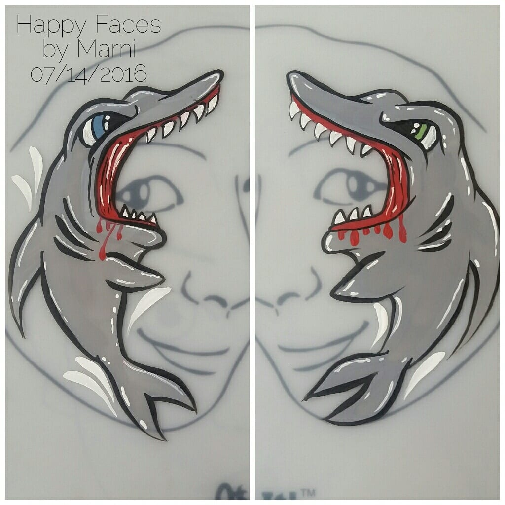 Twin Sharks face paint design by Happy Faces by Marni, Calgary