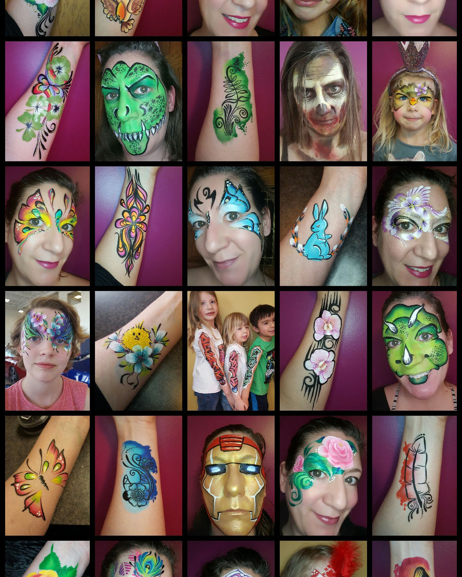 A collage of Marni's face painting work